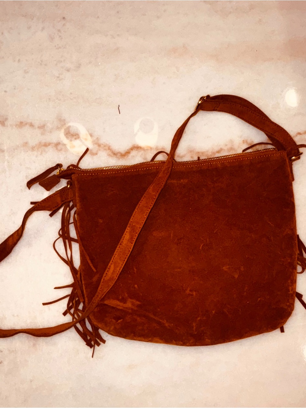 Old Navy Brown Faux Suede Fringe Crossbody Bag Boho Western #O22 - Picture 2 of 9